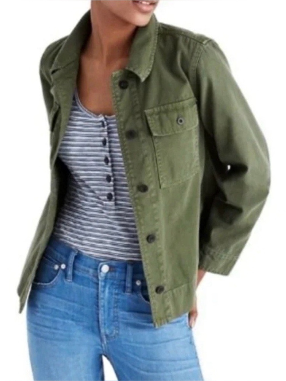 Madewell Northward Cropped Army Jacket. Green, 100% Cotton.